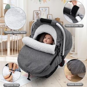 Gray Baby Car Seat Cover with Fleece Lining